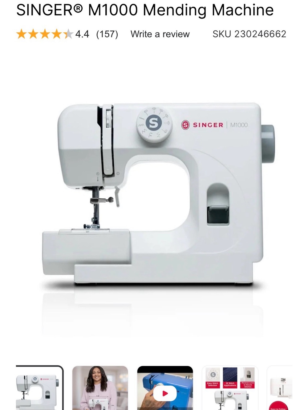 Singer M1000 White Mending Machine